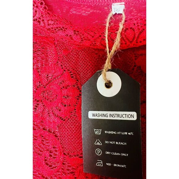 Women's Red Dress with Floral Long Sleeve Lace Top and Solid Skirt 2XL - Picture 4 of 9